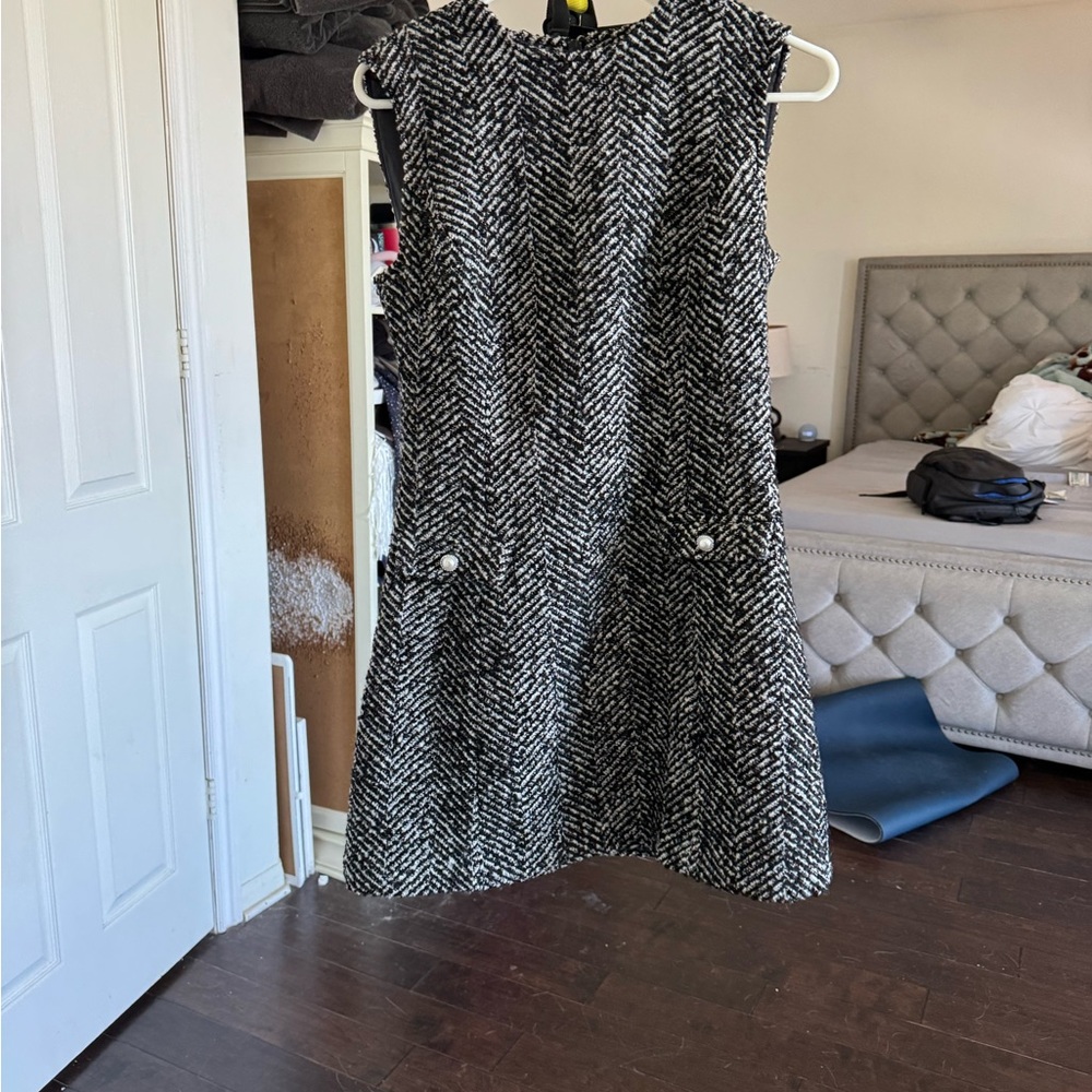 Elegant Black and White Herringbone Dress